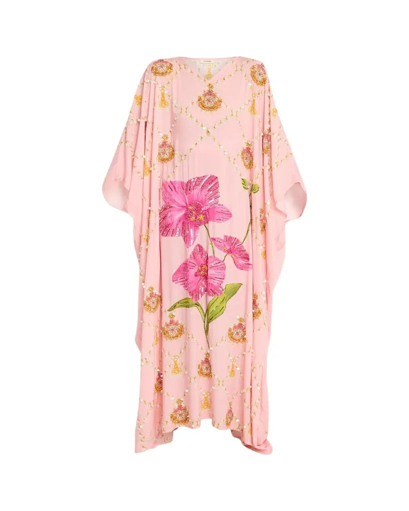 Verandah Hand-Beaded Orchid Maxi Kaftan Coverup | Image 1 Verandah Hand-Beaded Orchid Maxi Kaftan Coverup | Image 1
