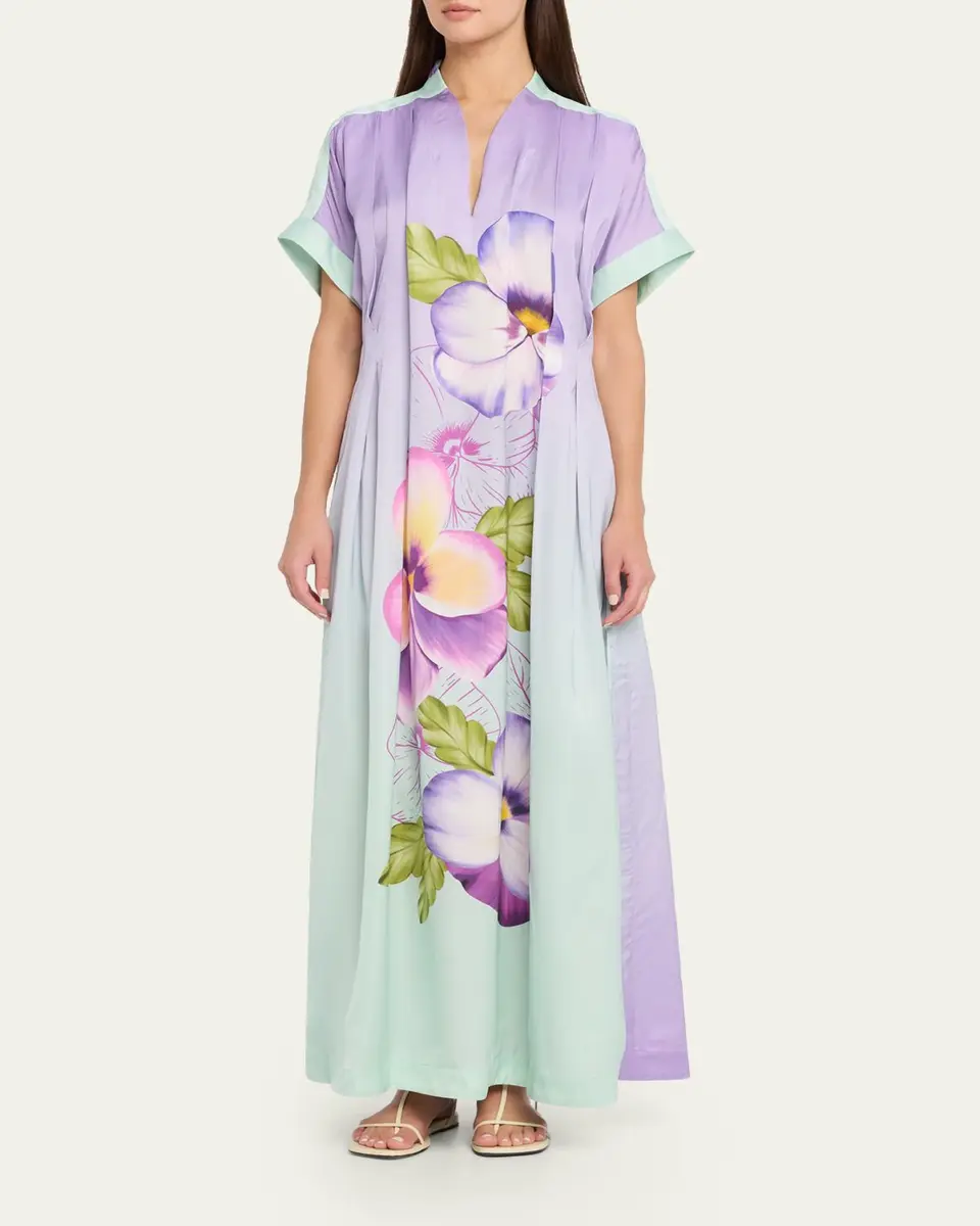 VERANDAH Hand-Pleated Floral Kaftan Maxi Dress | Thumbnail 2