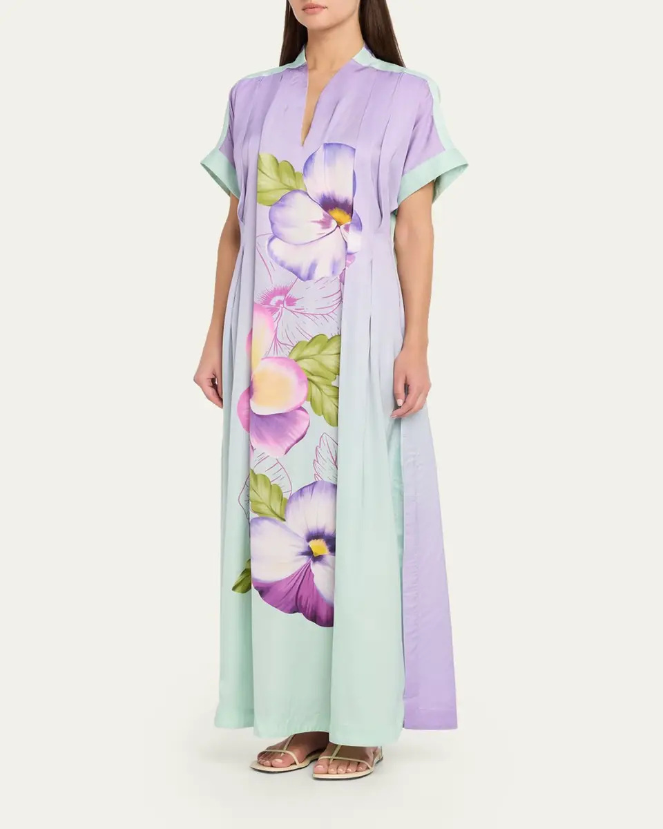 VERANDAH Hand-Pleated Floral Kaftan Maxi Dress | Thumbnail 4