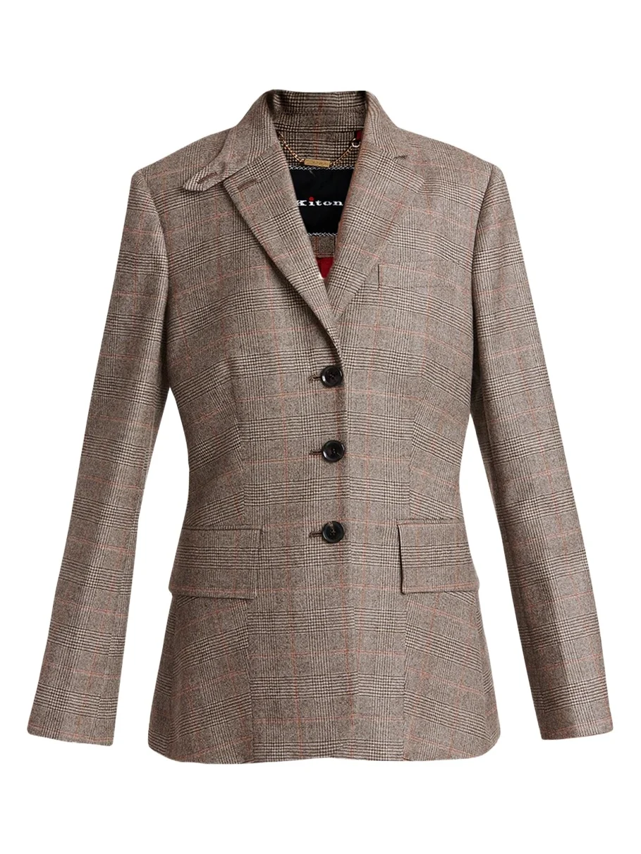 Wool-Cashmere Check Single-Breasted Jacket