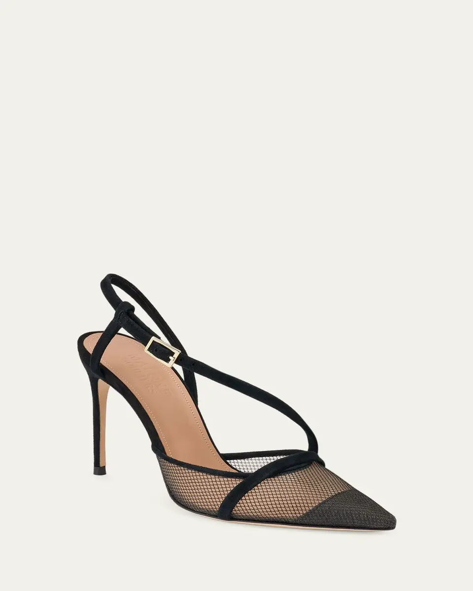 Malone Souliers Valeria 90mm Suede & Mesh Slingback Pumps | Thumbnail 2
