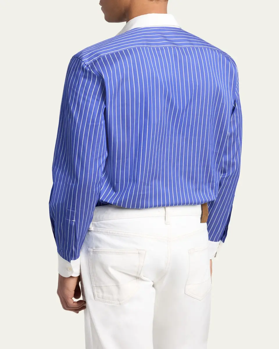 Tom Ford Men's Silk Pinstripe Contrast-Trim Dress Shirt | Thumbnail 2 Tom Ford Men's Silk Pinstripe Contrast-Trim Dress Shirt | Thumbnail 2