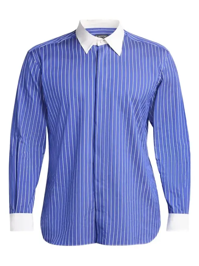 Tom Ford Men's Silk Pinstripe Contrast-Trim Dress Shirt