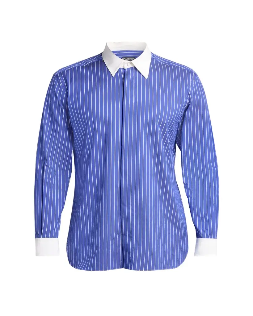 Tom Ford Men's Silk Pinstripe Contrast-Trim Dress Shirt