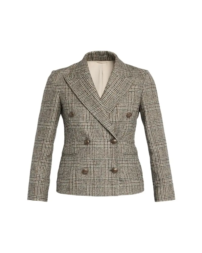 Brunello Cucinelli Double-Breasted Prince Of Wales Tailored Jacket | Image 1 Brunello Cucinelli Double-Breasted Prince Of Wales Tailored Jacket | Image 1