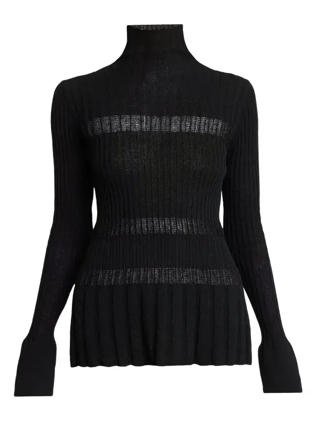 Rosario Striped Merino Wool Rib Turtleneck Sweater