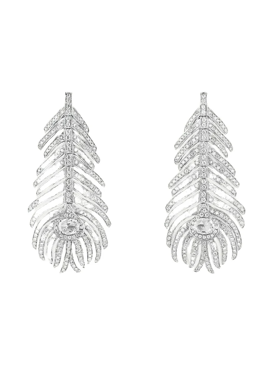 Plume de Paon 18K White Gold Diamond Pendant Earrings Plume de Paon 18K White Gold Diamond Pendant Earrings