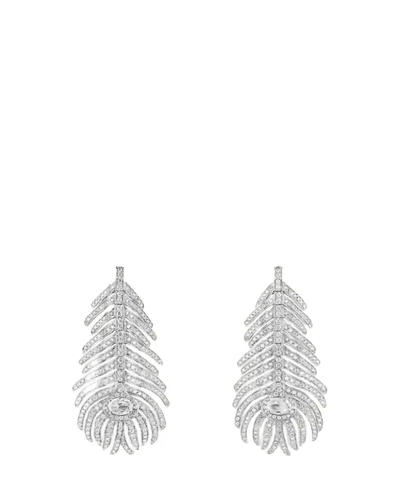 Boucheron Plume de Paon 18K White Gold Diamond Pendant Earrings | Image 1 Boucheron Plume de Paon 18K White Gold Diamond Pendant Earrings | Image 1