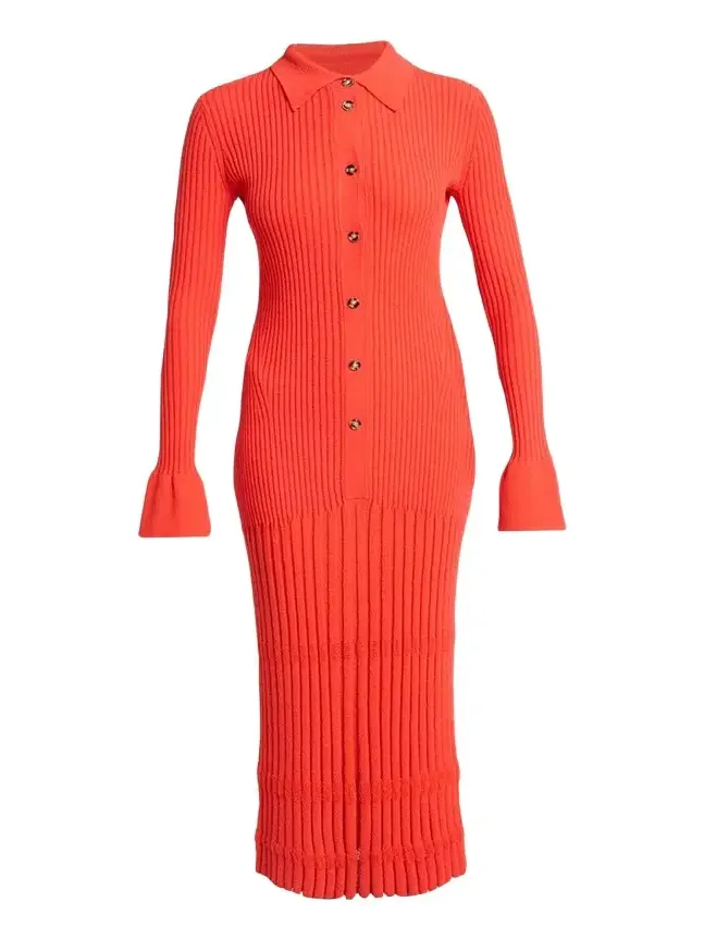 Proenza Schouler Rosario Long-Sleeve Merino Wool Pleated Knit Midi Polo Dress