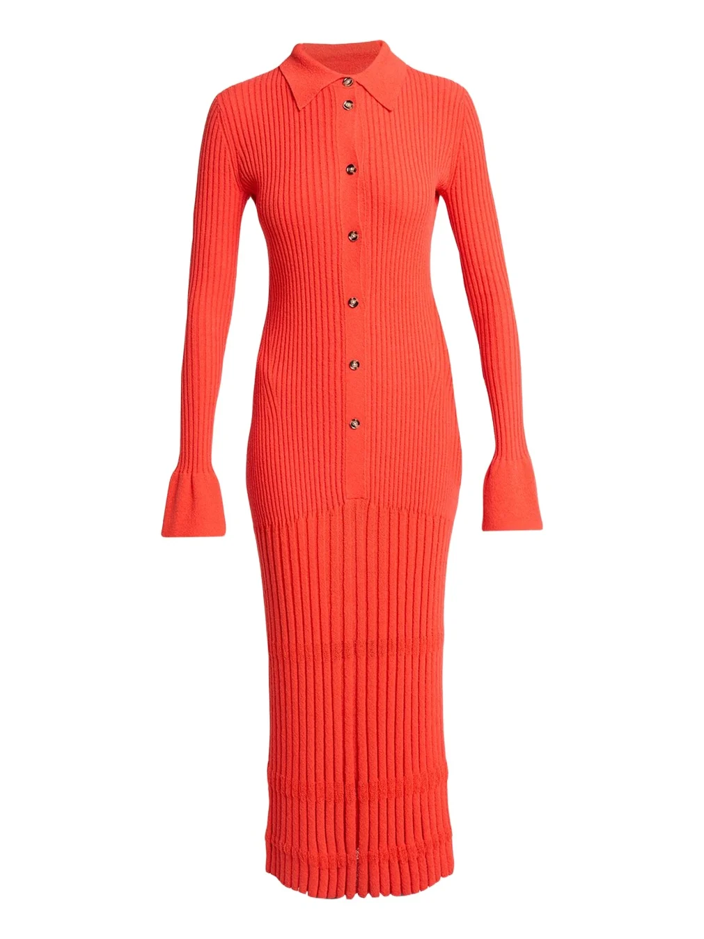 Proenza Schouler Rosario Long-Sleeve Merino Wool Pleated Knit Midi Polo Dress