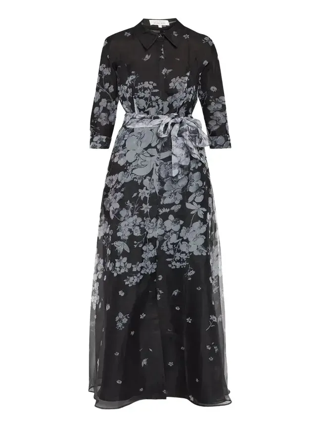 Floral Organza Tie-Waist Shirt Gown Floral Organza Tie-Waist Shirt Gown