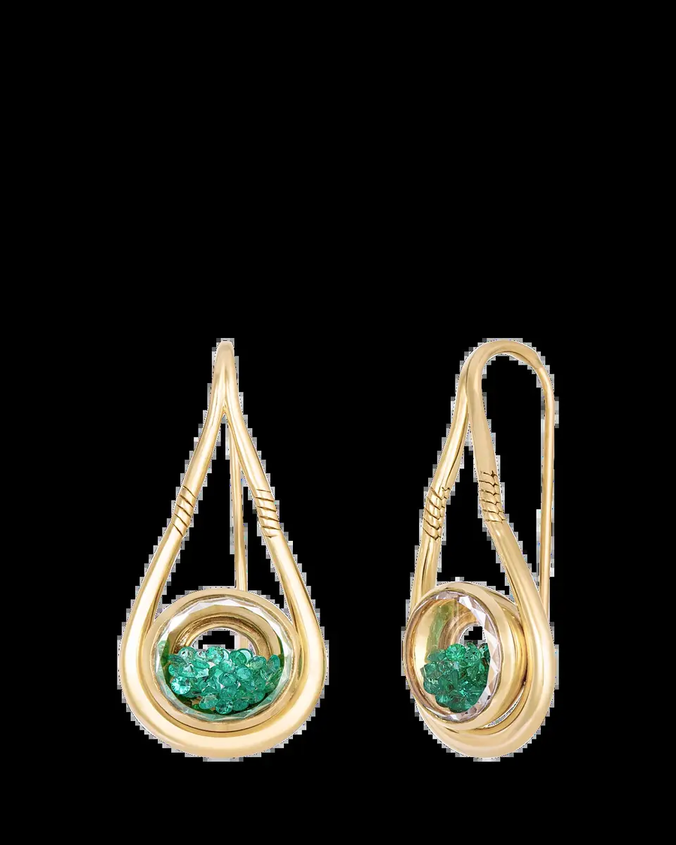 MORITZ GLIK 18K Yellow Gold Kaleidoscope Shaker Garoa Drop Earrings with Emeralds | Thumbnail 2 MORITZ GLIK 18K Yellow Gold Kaleidoscope Shaker Garoa Drop Earrings with Emeralds | Thumbnail 2