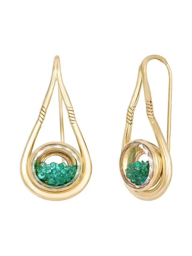 18K Yellow Gold Kaleidoscope Shaker Garoa Drop Earrings with Emeralds 18K Yellow Gold Kaleidoscope Shaker Garoa Drop Earrings with Emeralds