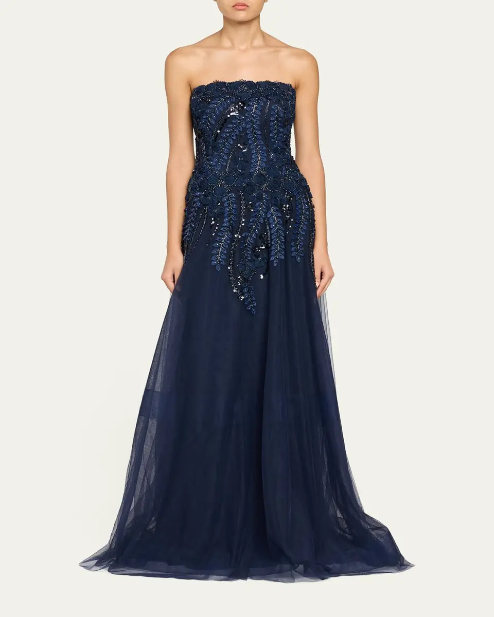 Rickie Freeman for Teri Jon Floral-Embellished Tulle Strapless Gown | Thumbnail 2 Rickie Freeman for Teri Jon Floral-Embellished Tulle Strapless Gown | Thumbnail 2