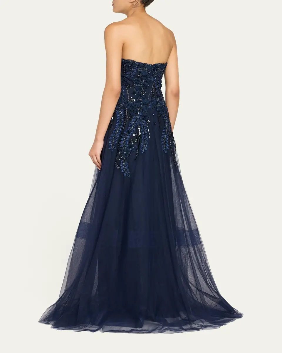 Rickie Freeman for Teri Jon Floral-Embellished Tulle Strapless Gown | Thumbnail 3 Rickie Freeman for Teri Jon Floral-Embellished Tulle Strapless Gown | Thumbnail 3