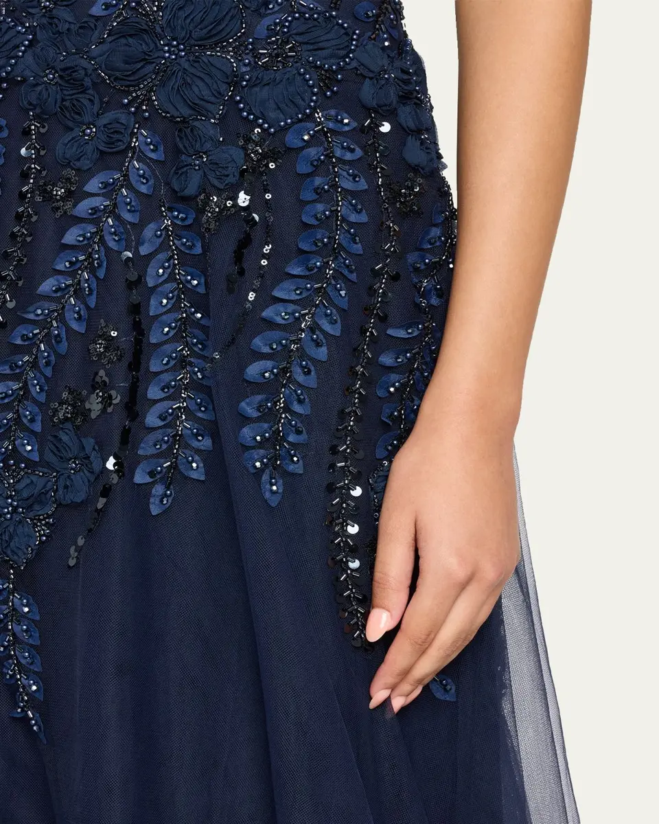 Rickie Freeman for Teri Jon Floral-Embellished Tulle Strapless Gown | Thumbnail 5 Rickie Freeman for Teri Jon Floral-Embellished Tulle Strapless Gown | Thumbnail 5