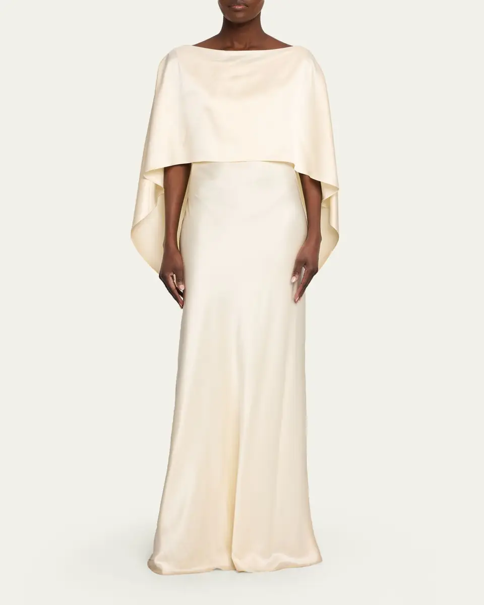 Heirlome Anna Draped Capelet Backless Silk Maxi Dress | Thumbnail 2