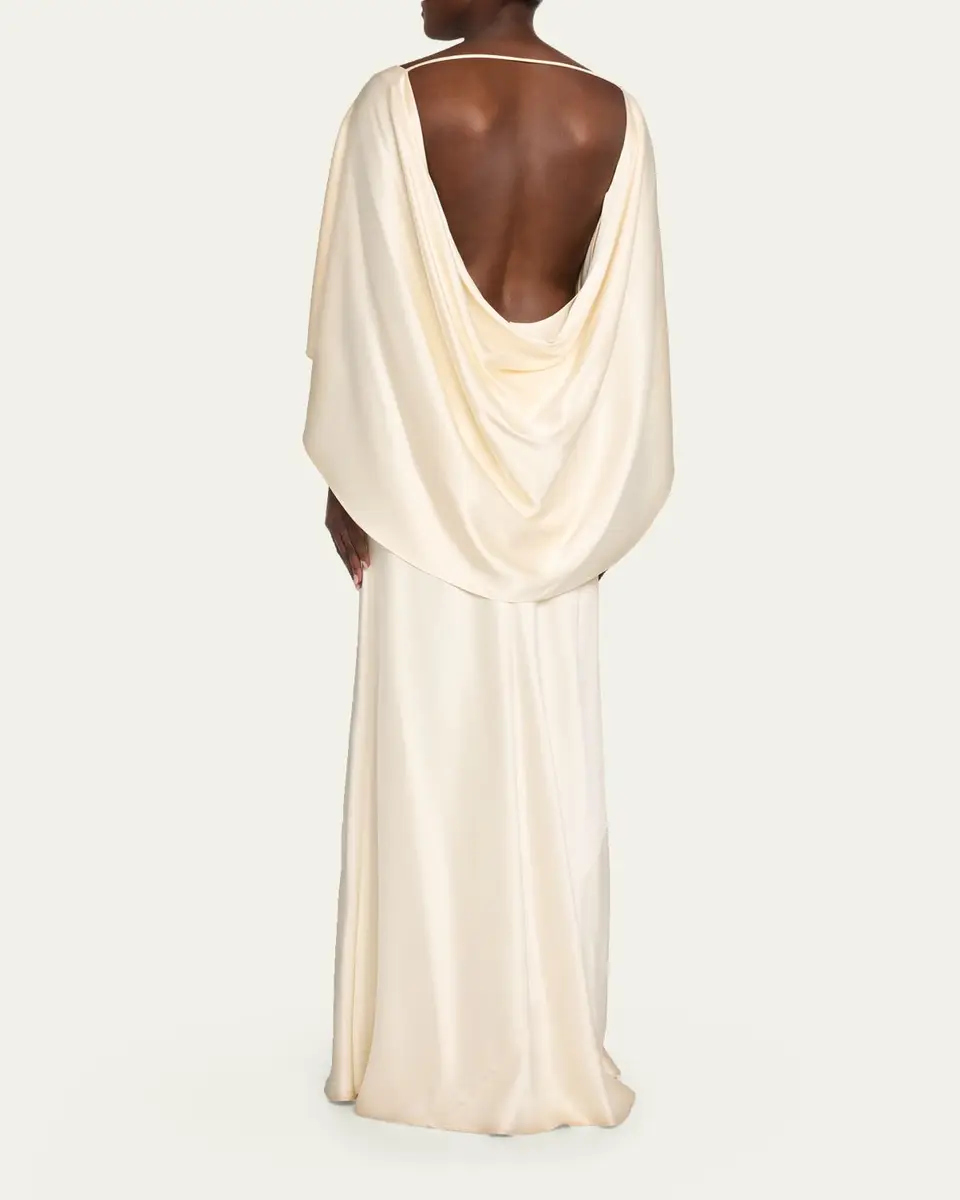 Heirlome Anna Draped Capelet Backless Silk Maxi Dress | Thumbnail 3