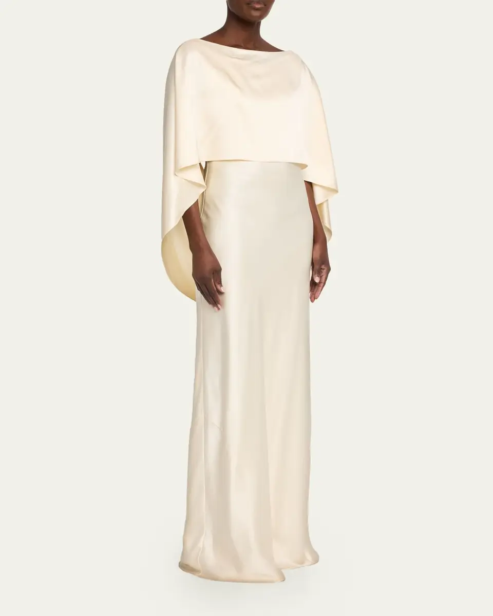 Heirlome Anna Draped Capelet Backless Silk Maxi Dress | Thumbnail 4