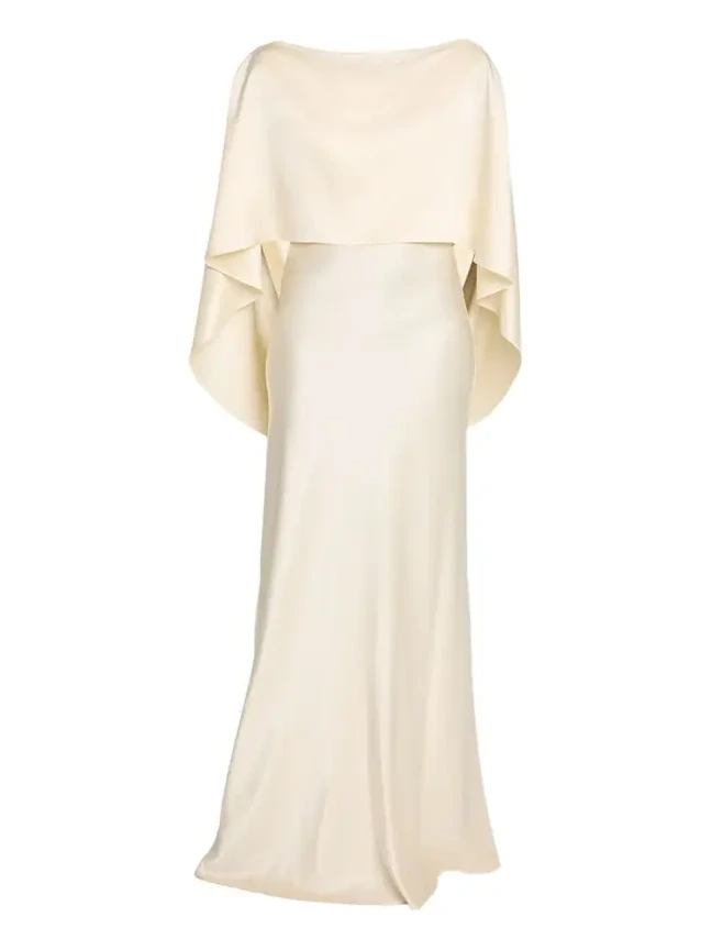 Anna Draped Capelet Backless Silk Maxi Dress