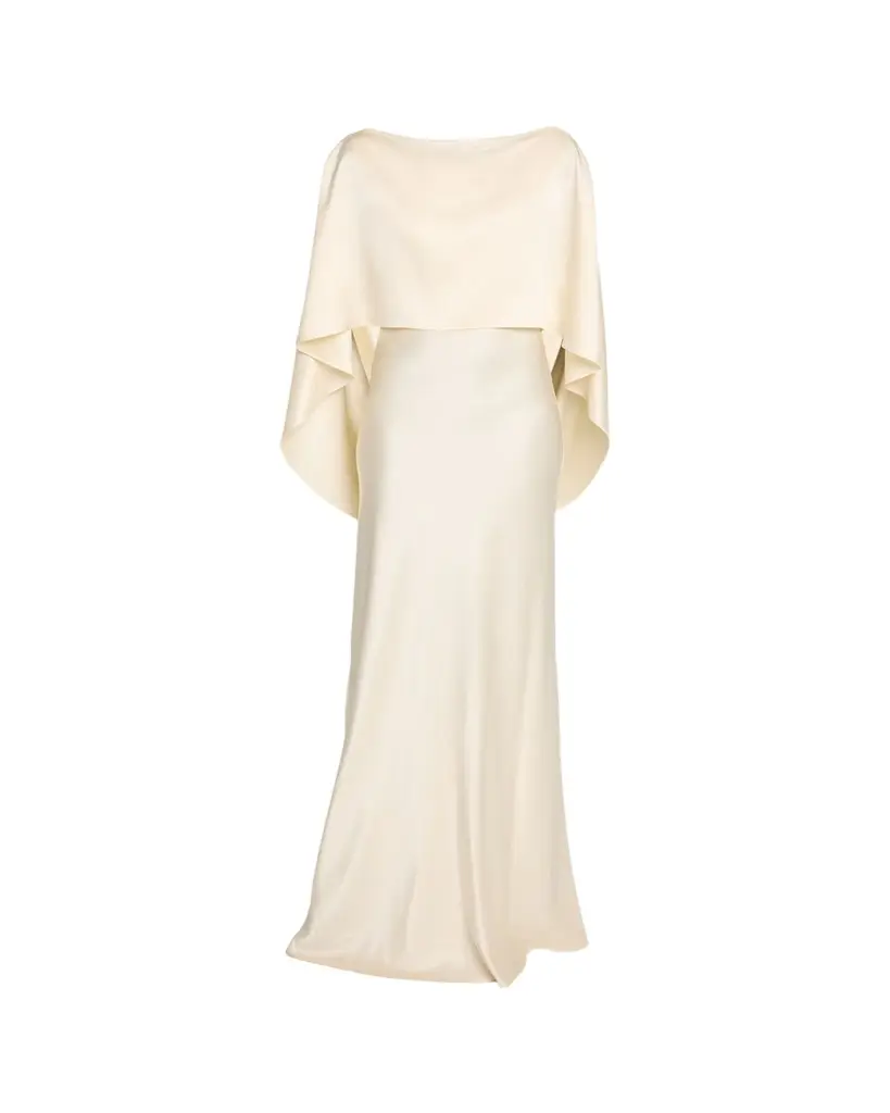Heirlome Anna Draped Capelet Backless Silk Maxi Dress | Image 1 Heirlome Anna Draped Capelet Backless Silk Maxi Dress | Image 1