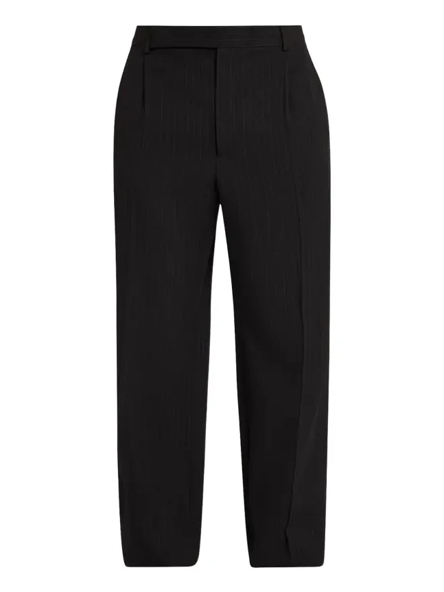 Men's Wool Stripe Pleated Wide-Leg Trousers Men's Wool Stripe Pleated Wide-Leg Trousers