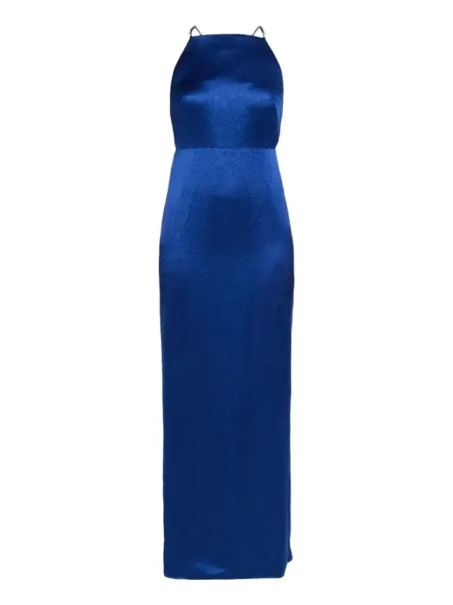 Crystal Strappy Backless Satin Apron Gown Crystal Strappy Backless Satin Apron Gown