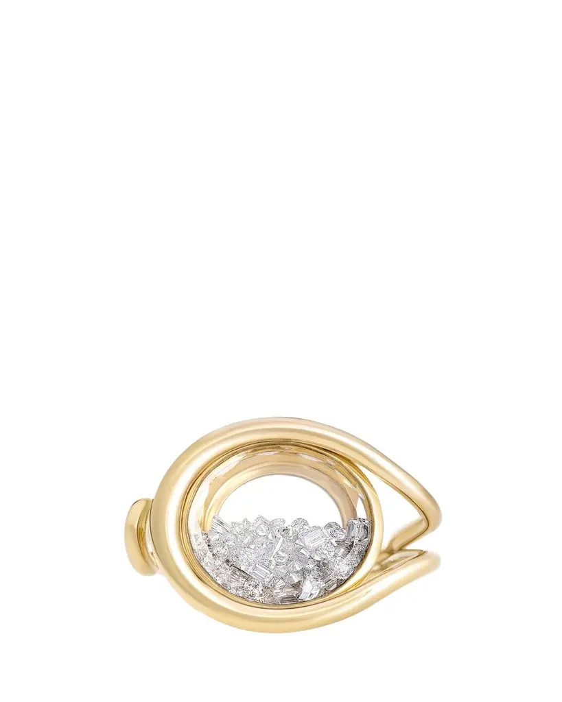 MORITZ GLIK 18K Yellow Gold Kaleidoscope Shaker Bote Open Ring with Diamonds | Image 1 MORITZ GLIK 18K Yellow Gold Kaleidoscope Shaker Bote Open Ring with Diamonds | Image 1