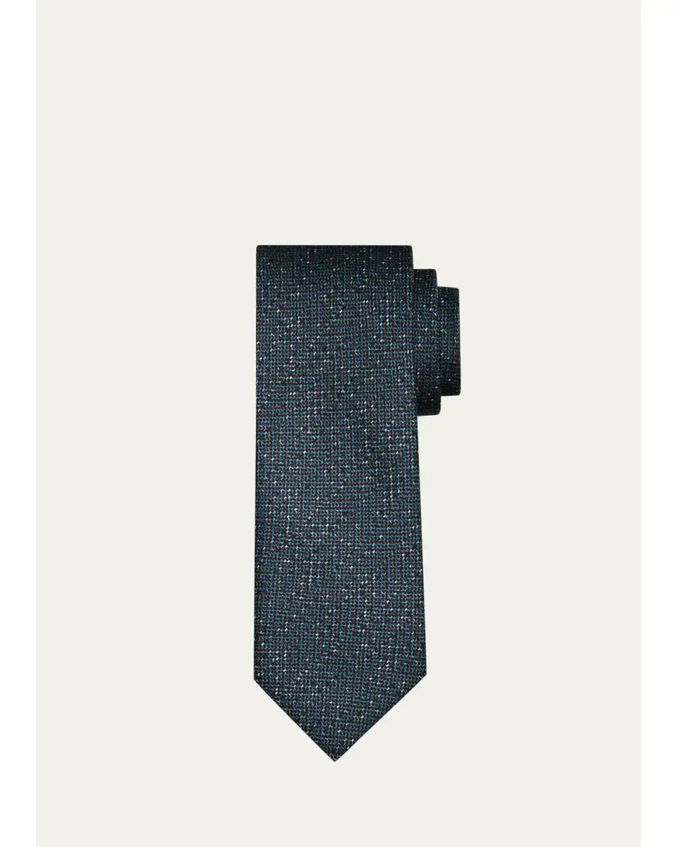 Brioni Men's Herringbone Jacquard Silk Tie | Thumbnail 3 Brioni Men's Herringbone Jacquard Silk Tie | Thumbnail 3