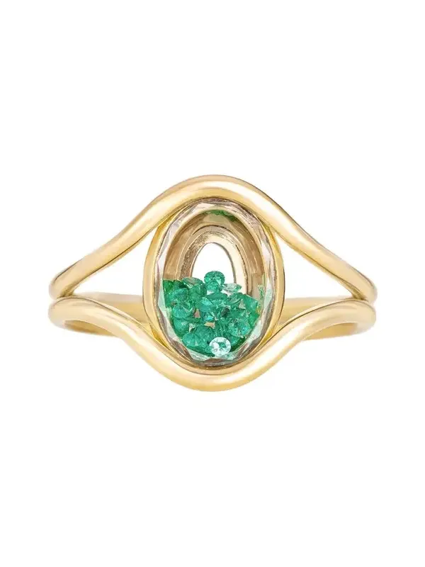 18K Yellow Gold Kaleidoscope Shaker Cascavel Oval Ring with Emeralds 18K Yellow Gold Kaleidoscope Shaker Cascavel Oval Ring with Emeralds