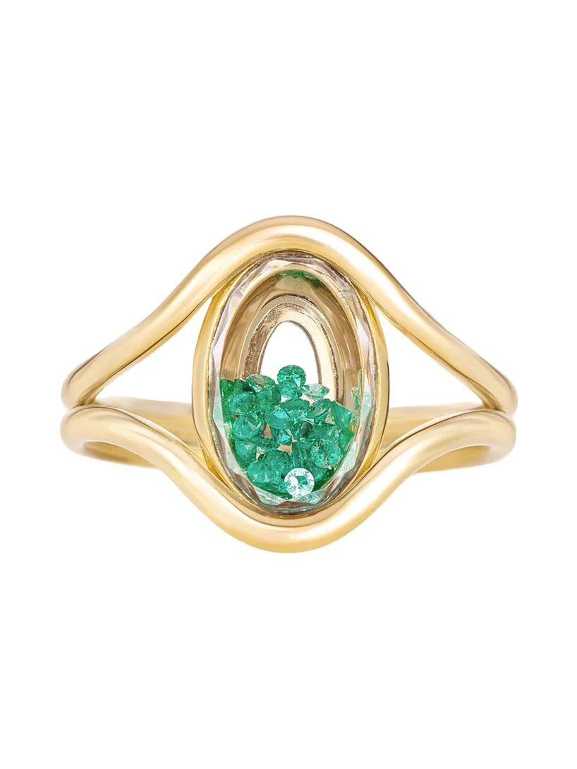 18K Yellow Gold Kaleidoscope Shaker Cascavel Oval Ring with Emeralds 18K Yellow Gold Kaleidoscope Shaker Cascavel Oval Ring with Emeralds