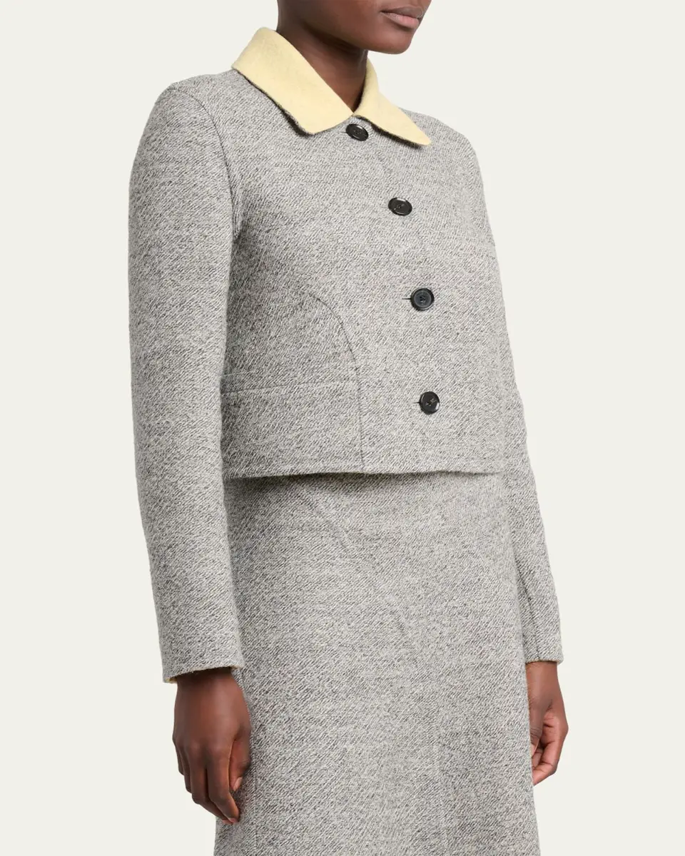 Proenza Schouler Gaelle Contrast-Collar Tweed Single-Breasted Jacket | Thumbnail 4