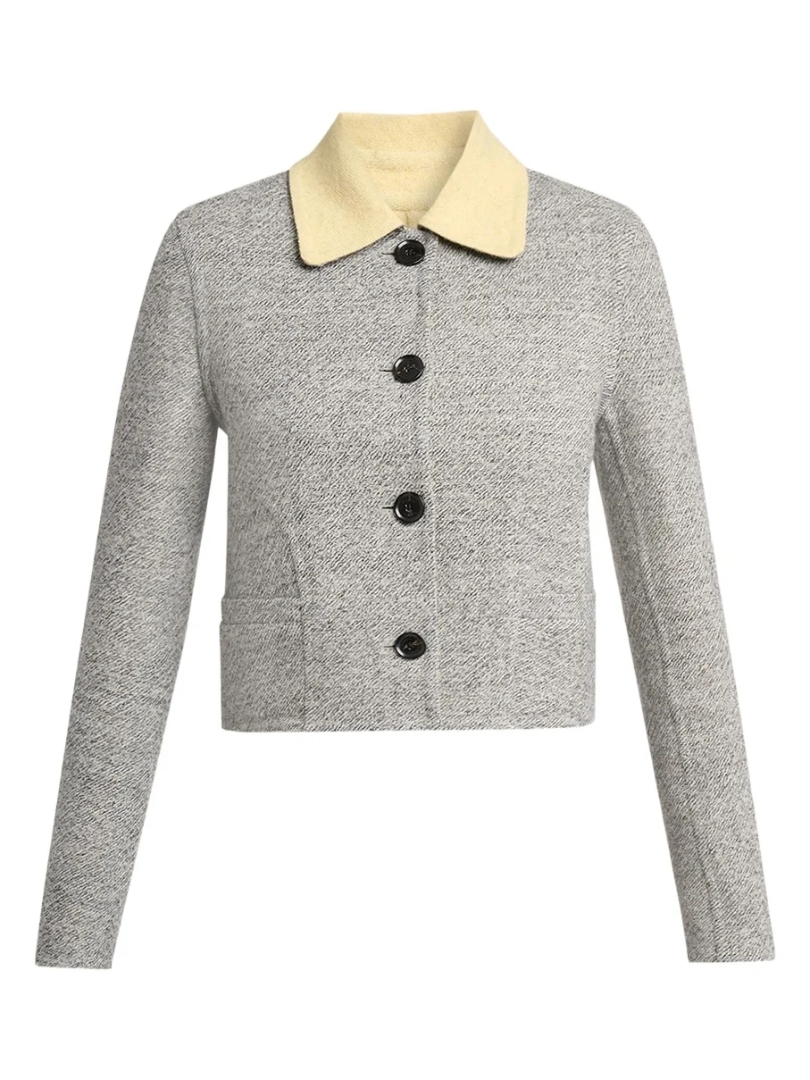Proenza Schouler Gaelle Contrast-Collar Tweed Single-Breasted Jacket