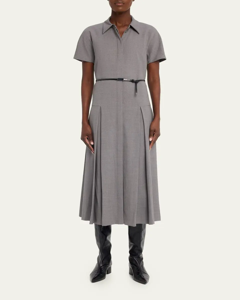 Lafayette 148 New York Pleated Stretch Wool Midi Shirtdress | Thumbnail 2