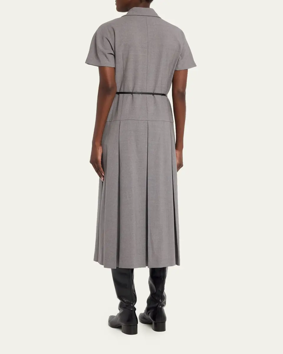 Lafayette 148 New York Pleated Stretch Wool Midi Shirtdress | Thumbnail 3