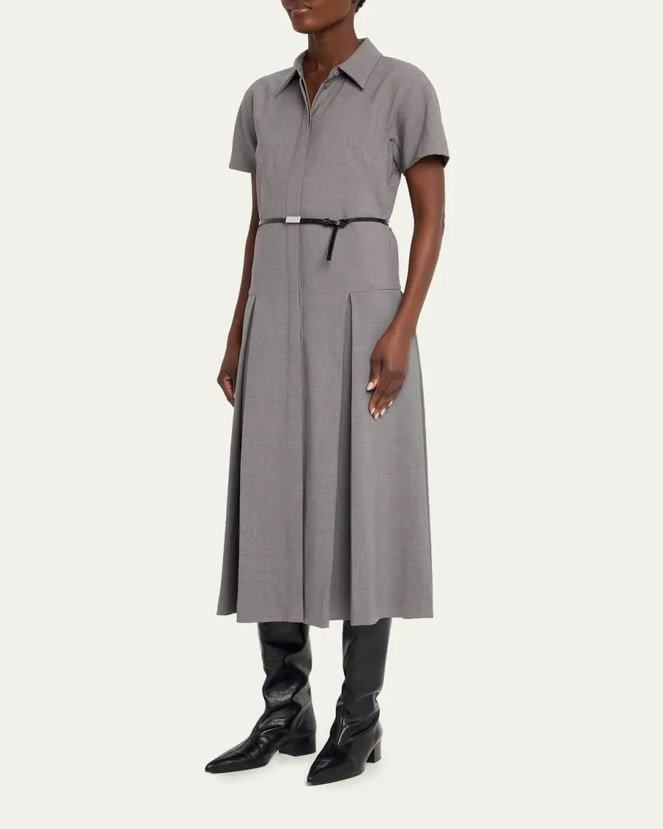Lafayette 148 New York Pleated Stretch Wool Midi Shirtdress | Thumbnail 4