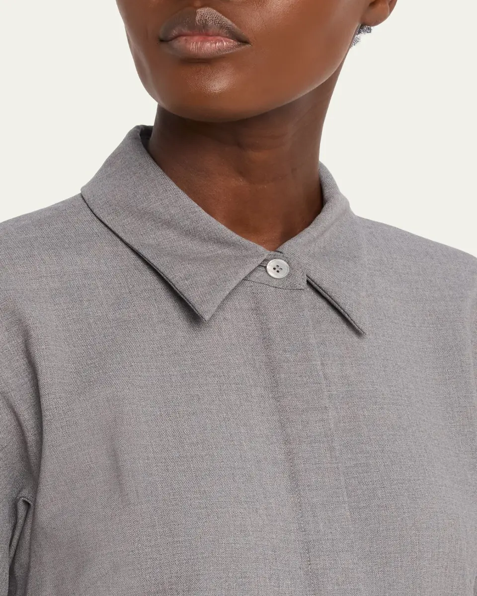 Lafayette 148 New York Pleated Stretch Wool Midi Shirtdress | Thumbnail 5