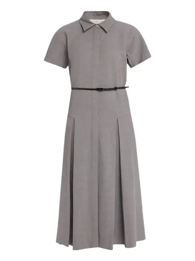 Pleated Stretch Wool Midi Shirtdress Pleated Stretch Wool Midi Shirtdress