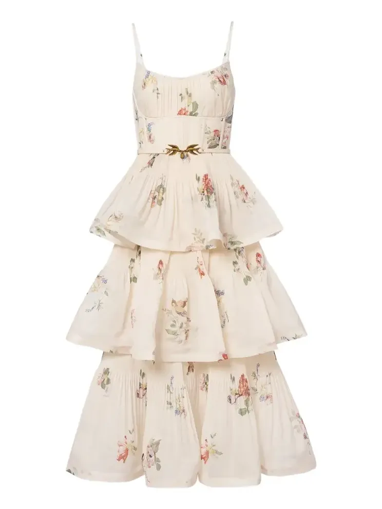 Floral pleated tiered bustier dress Floral pleated tiered bustier dress