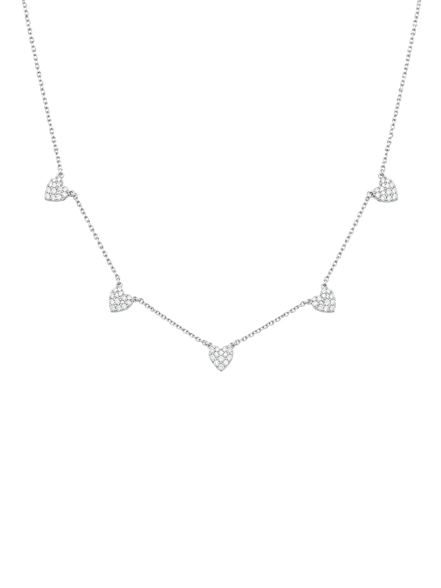 Wish Fine Jewelry 0.52ct Diamond 18K Gold Pave Heart Stationed Necklace