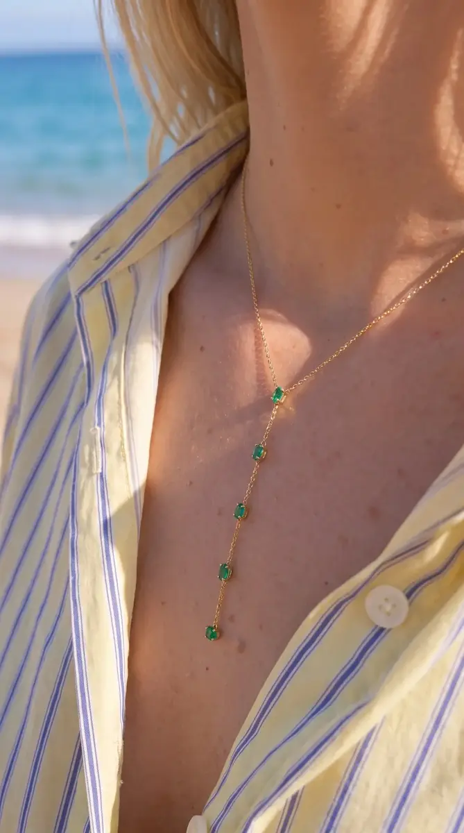 Wish Fine Jewelry 0.70ct Emerald 18K Gold Lariat Necklace | Thumbnail 2 Wish Fine Jewelry 0.70ct Emerald 18K Gold Lariat Necklace | Thumbnail 2