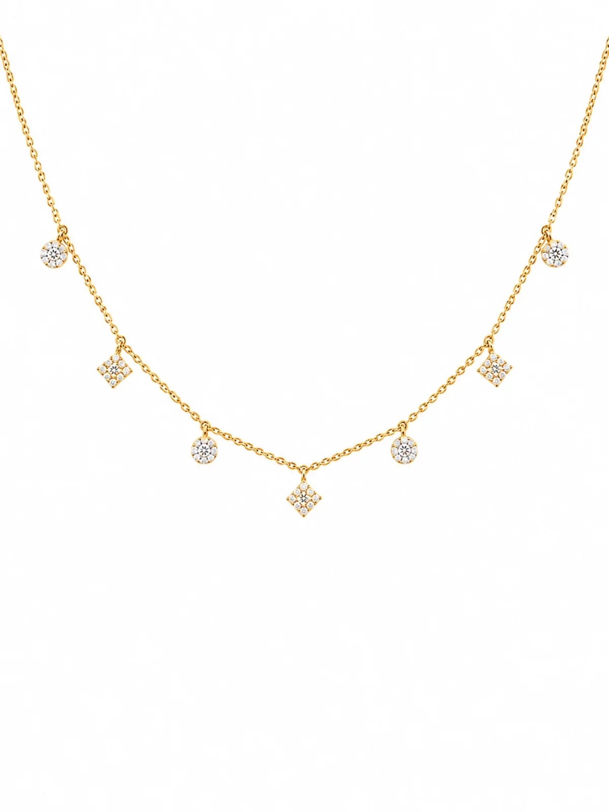 Wish Fine Jewelry 0.71ct Diamond 18K Gold Pave Multi Shape Stationed Necklace