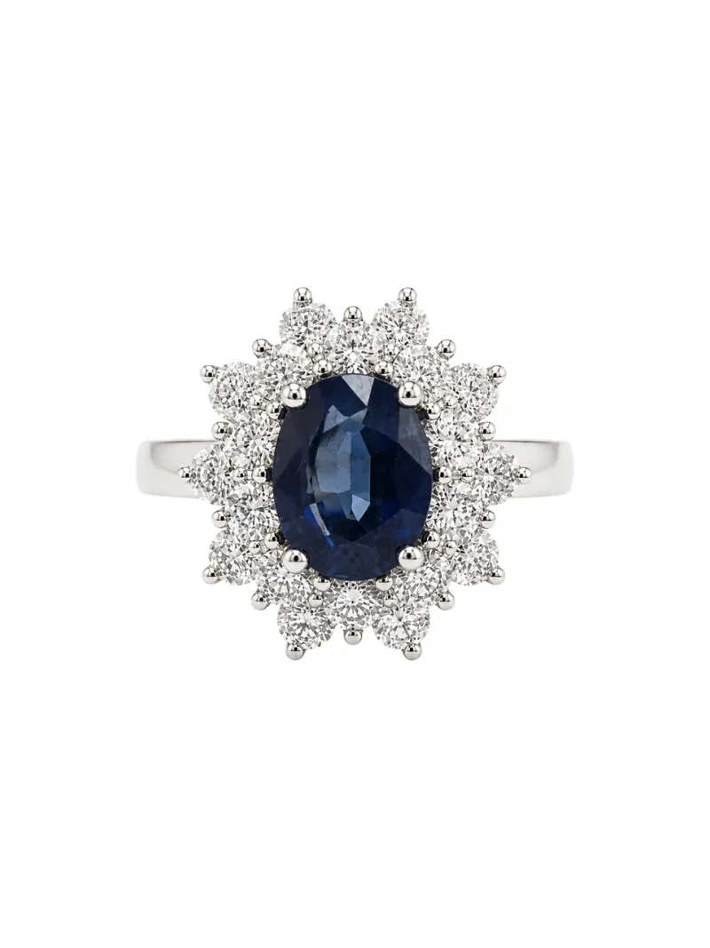 Wish Fine Jewelry 2.30ct Diamond Sapphire 18K Gold Halo Ring