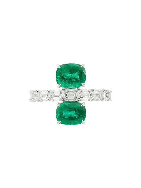 3.34ct Diamond Emerald 18K Gold Double Ring 3.34ct Diamond Emerald 18K Gold Double Ring