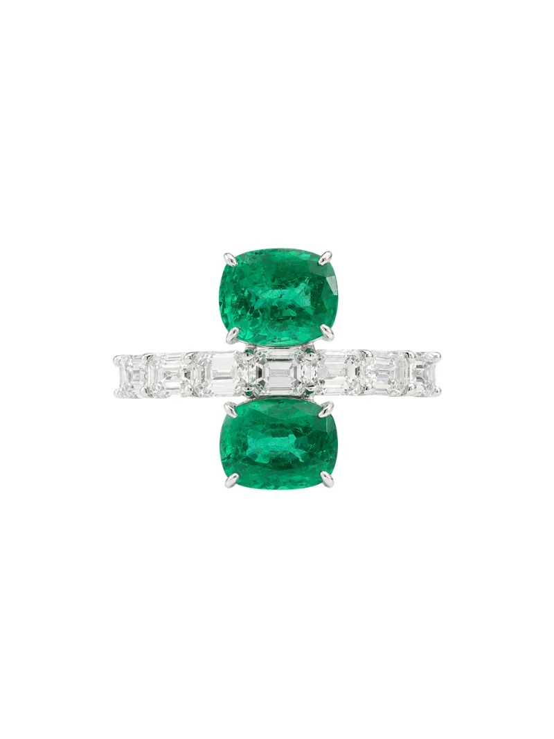 3.34ct Diamond Emerald 18K Gold Double Ring