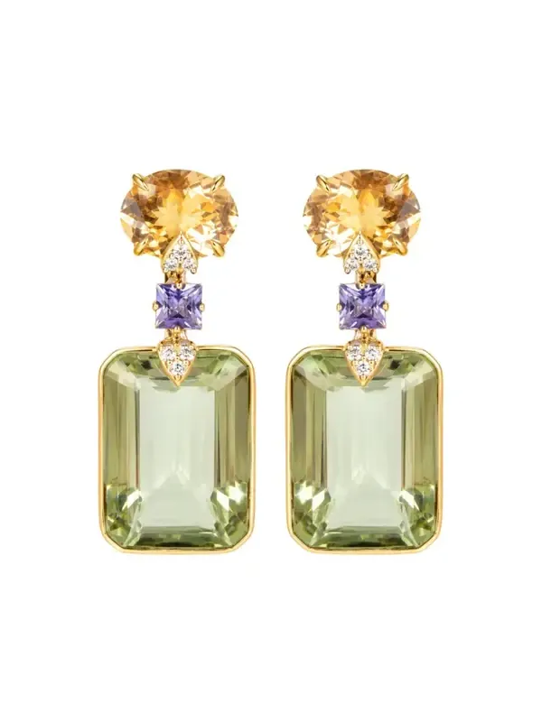 36.45ct Green Amethyst Morganite 18K Gold Drop Earrings