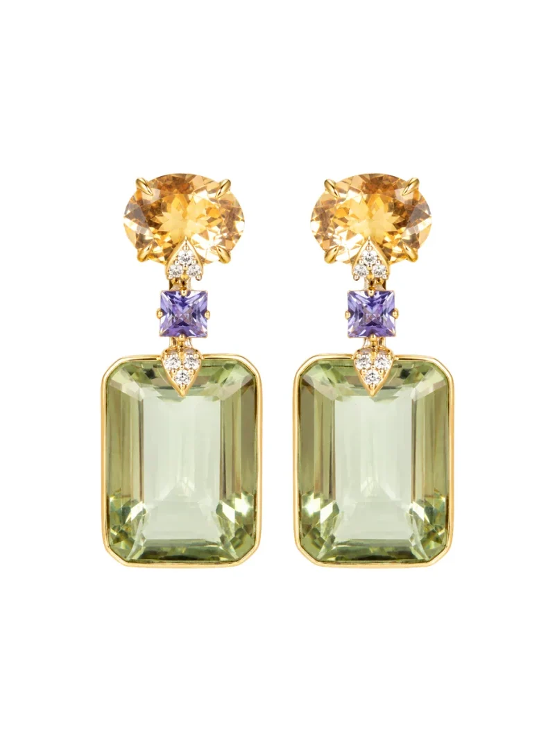 36.45ct Green Amethyst Morganite 18K Gold Drop Earrings
