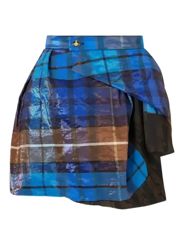 Zora Asymmetric Pleated Checked Twill Mini Skirt Zora Asymmetric Pleated Checked Twill Mini Skirt