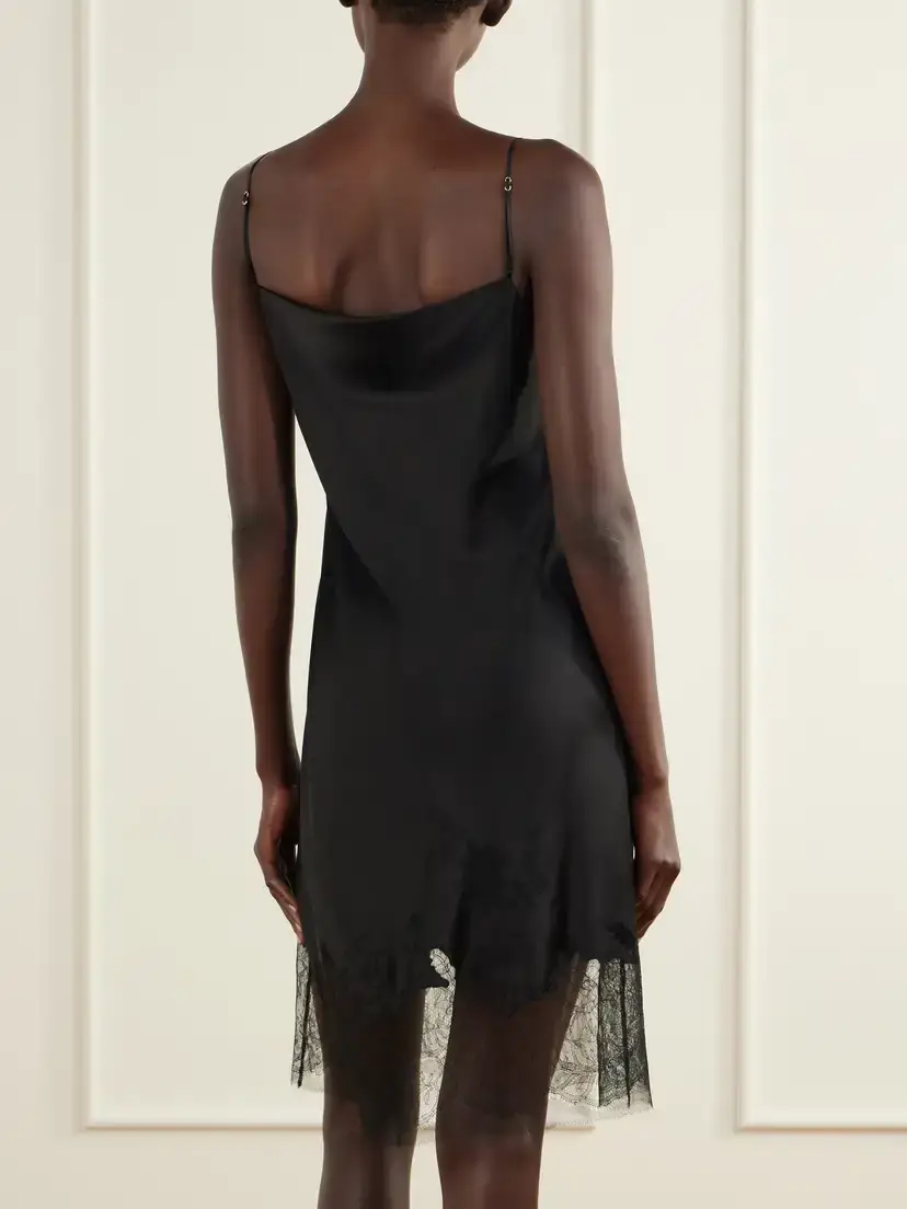 Carine Gilson Lace-trimmed Silk-satin Midi Dress | Thumbnail 3 Carine Gilson Lace-trimmed Silk-satin Midi Dress | Thumbnail 3
