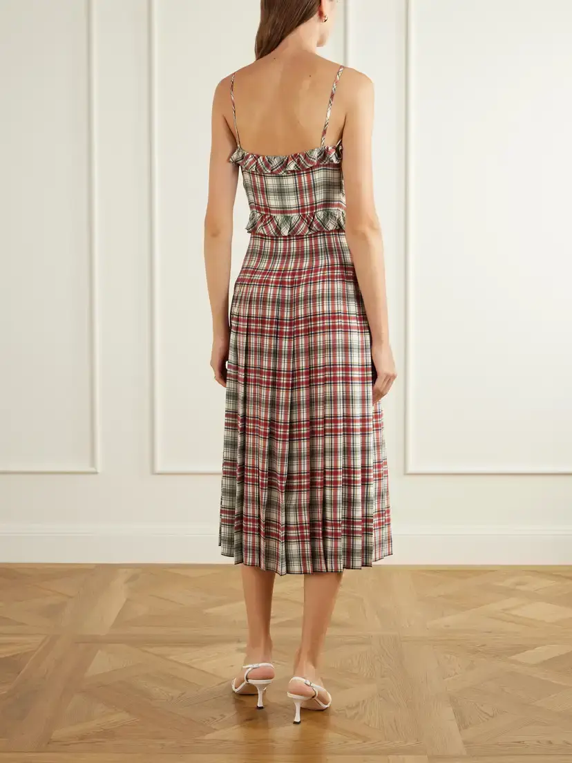 Alessandra Rich Pleated Checked Ruffled Silk-crepe De Chine Midi Dress | Thumbnail 3 Alessandra Rich Pleated Checked Ruffled Silk-crepe De Chine Midi Dress | Thumbnail 3